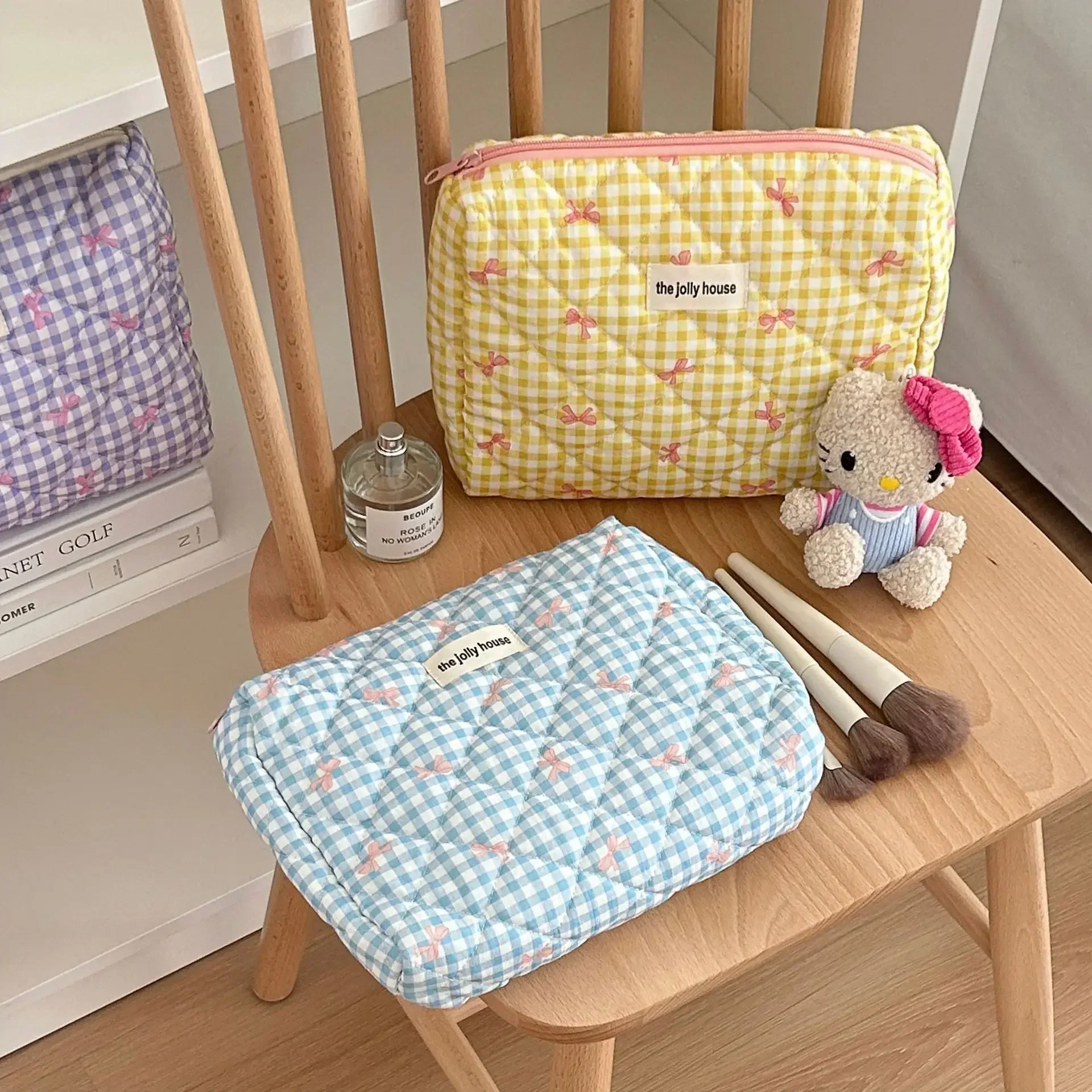 

Cute Bow Cotton Makeup Bag Women Zipper Cosmetic Organizer Female Cloth Box Shape Portable Toiletry Case for Girls Gift