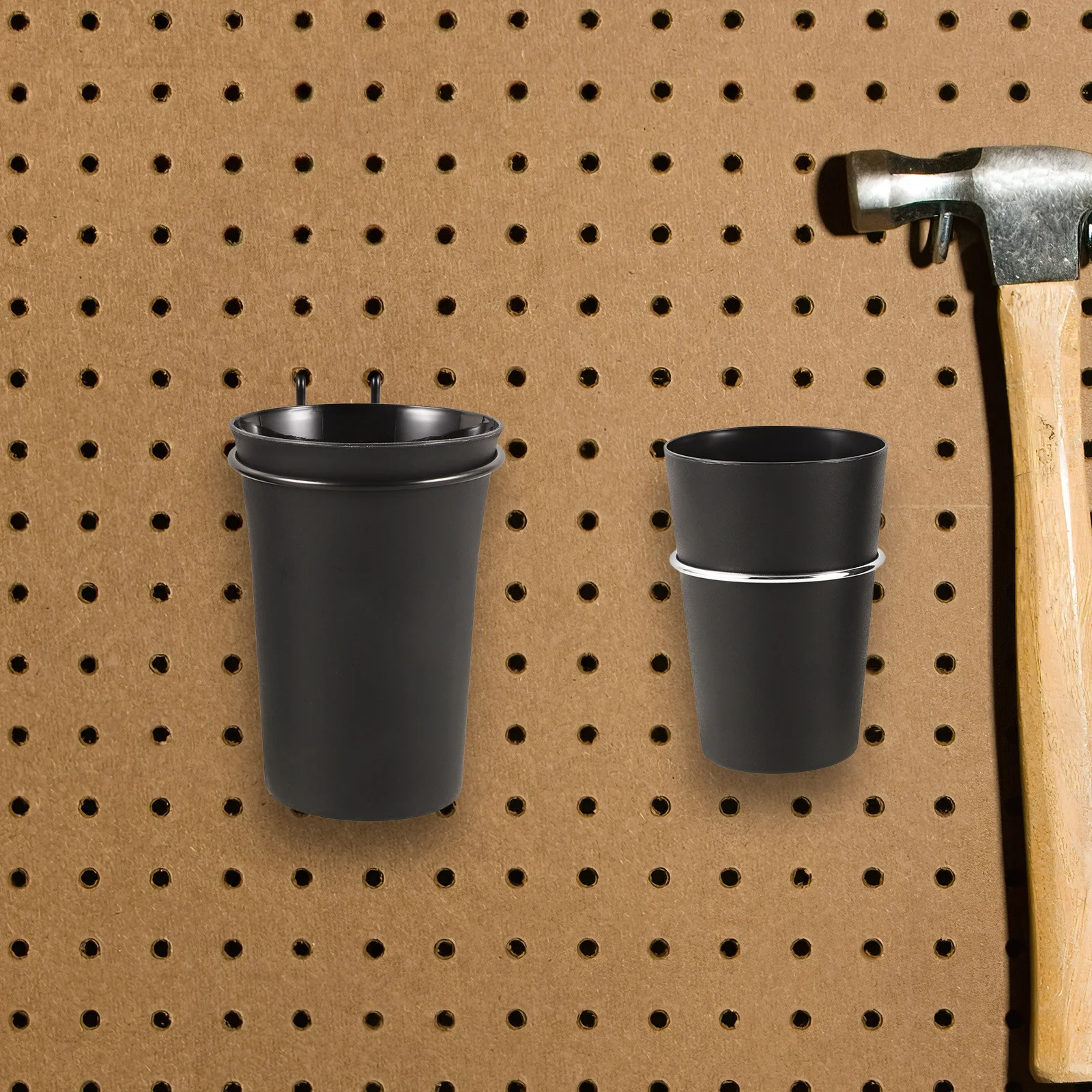 

2pcs Organizer Cups Black Storage Bins With Holder Multifunction Tool Wall Mount Hanging Shelf For Hardware Tools Bins Pegboard