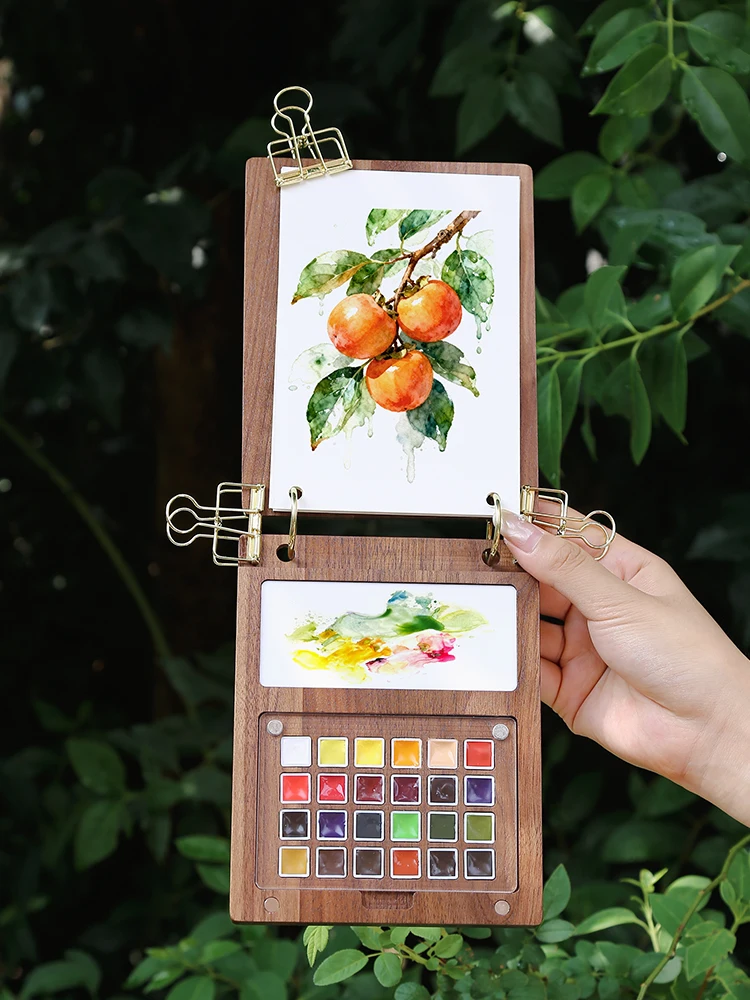 

Складная акварельная дорожная коробка из орехового дерева с однотонными красками, акварельные инструменты для рисования художника, школьные и офисные принадлежности для рукоделия, канцелярские принадлежности
