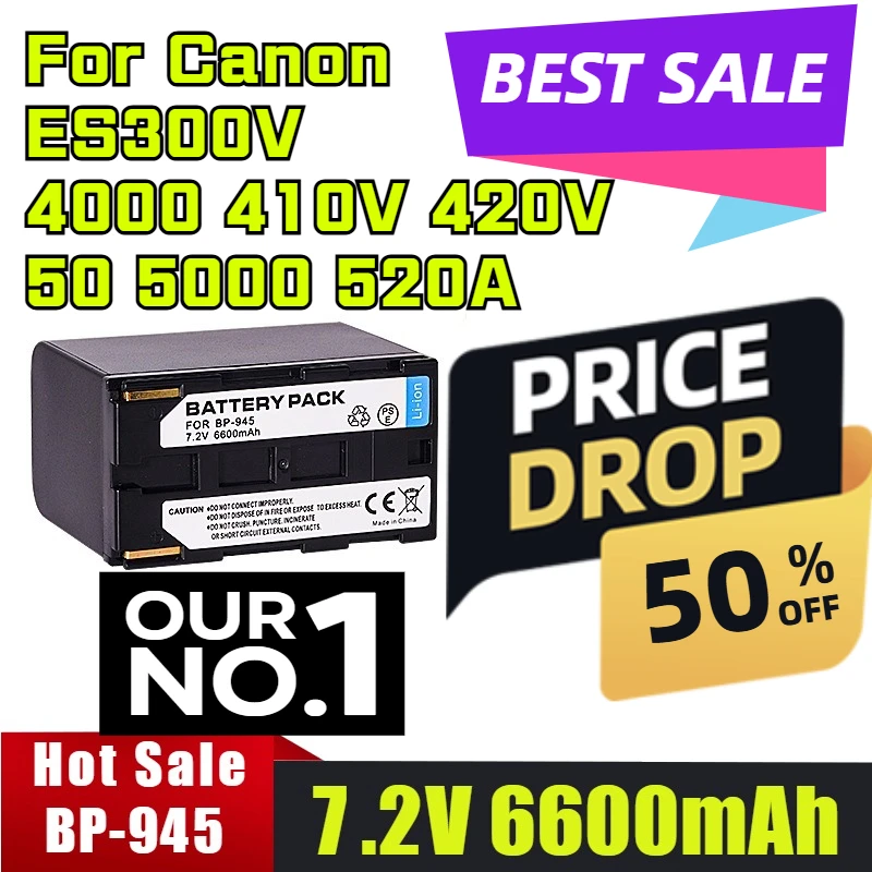 

7.2V 6600mAh BP-945 Digital Battery For Canon ES300V 4000 410V 420V 50 5000 520A