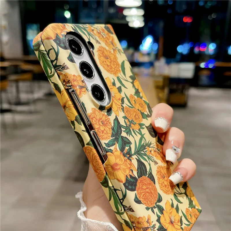 Hard Shell Flower Phone Case For Samsung Galaxy Z Fold 5 4 3 5G PC Protective Cover Fold5 Fold4 Fold3