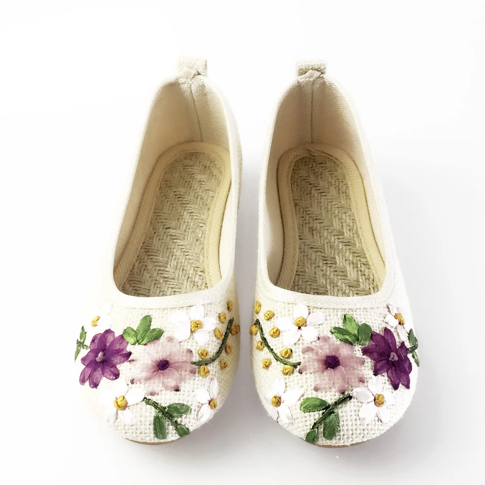 Vintage Embroidered Women\'s Flats Flower Slip on Cotton Fabric Linen Comfortable Old Peking Ballerina 2022 Shoes Sapato Feminino