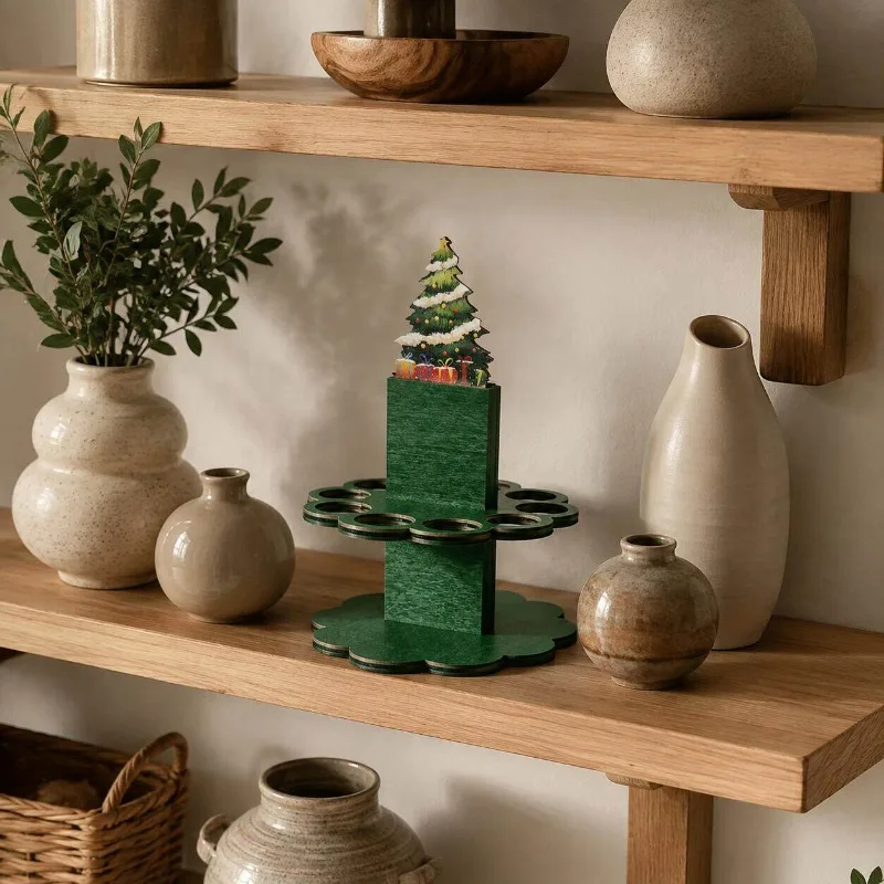 Christmas Tree Piggy Bank Wooden Cash Piggy Bank Ornament Ceremony Banknotes Multi-layer Bracket Tabletop Decoration Gifts