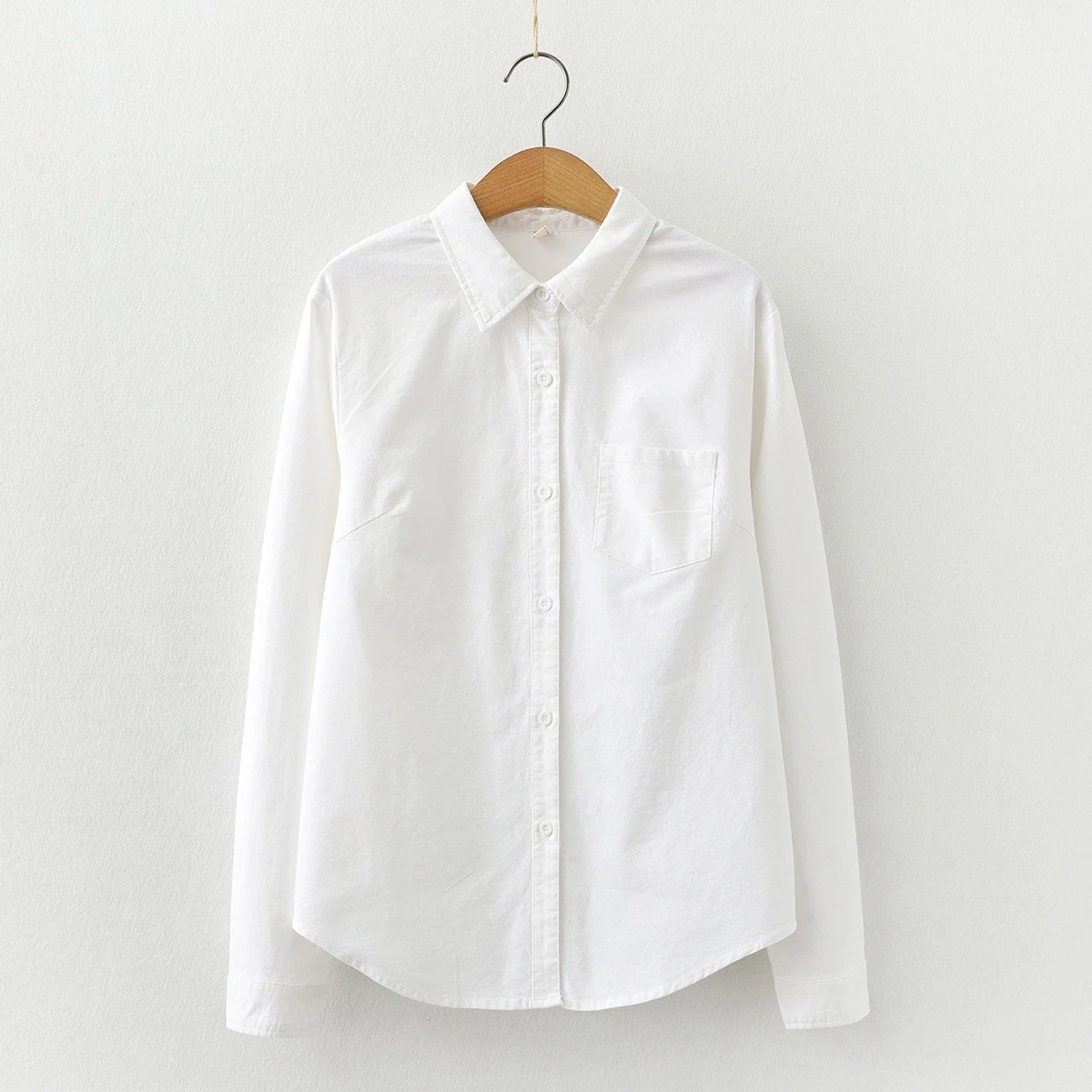 Women's Classic Long Sleeve Oxford Shirt Striped Blouse Casual Loose Cotton White Spring Fashion Top