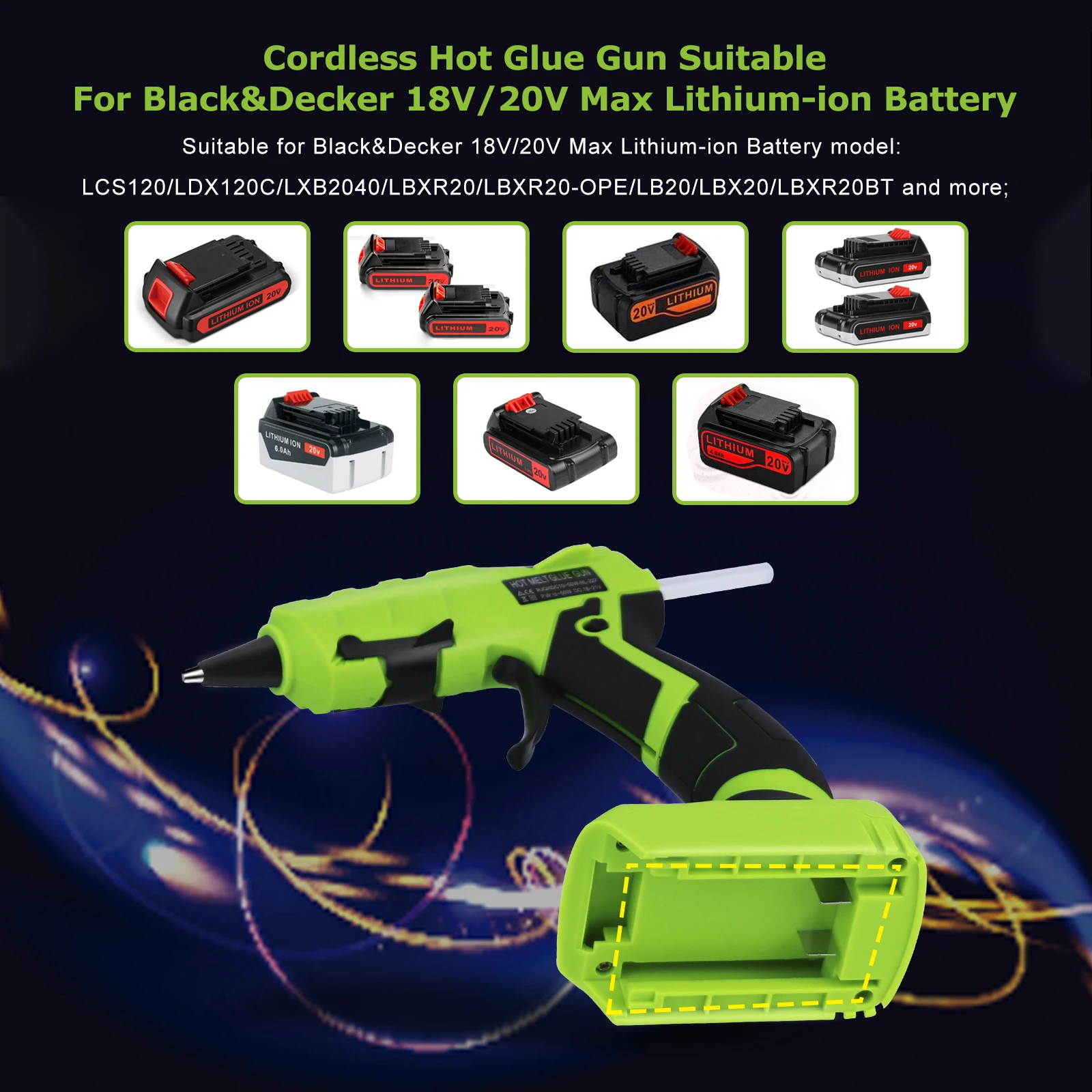 ปืนกาวร้อนละลายไฟฟ้า50วัตต์พร้อมแท่งกาว30ชิ้นสำหรับสีดำและดาดฟ้า14.4-20โวลต์เครื่องมือซ่อมแซมลิเธียมแบตเตอรี่โทรศัพท์สูงสุด