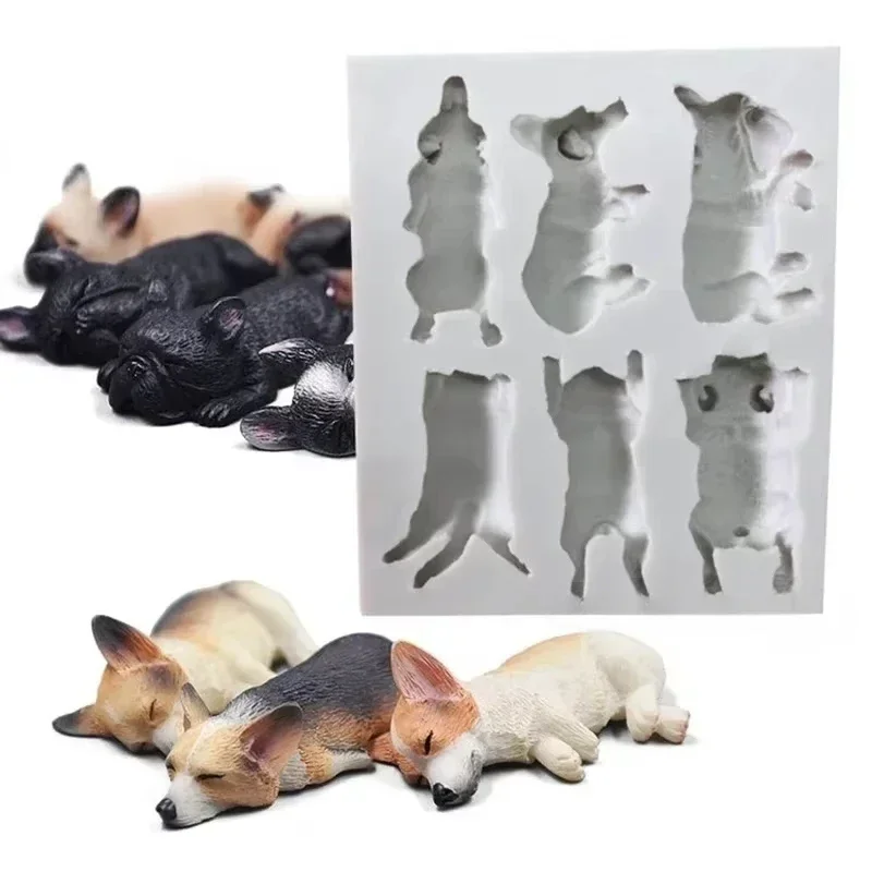 2026 Creative New 3D Sleeping Puppy Silicone Mould Food Safe Corgi Bulldog Mold For Chocolate Fondant Cake Decoration Supplies