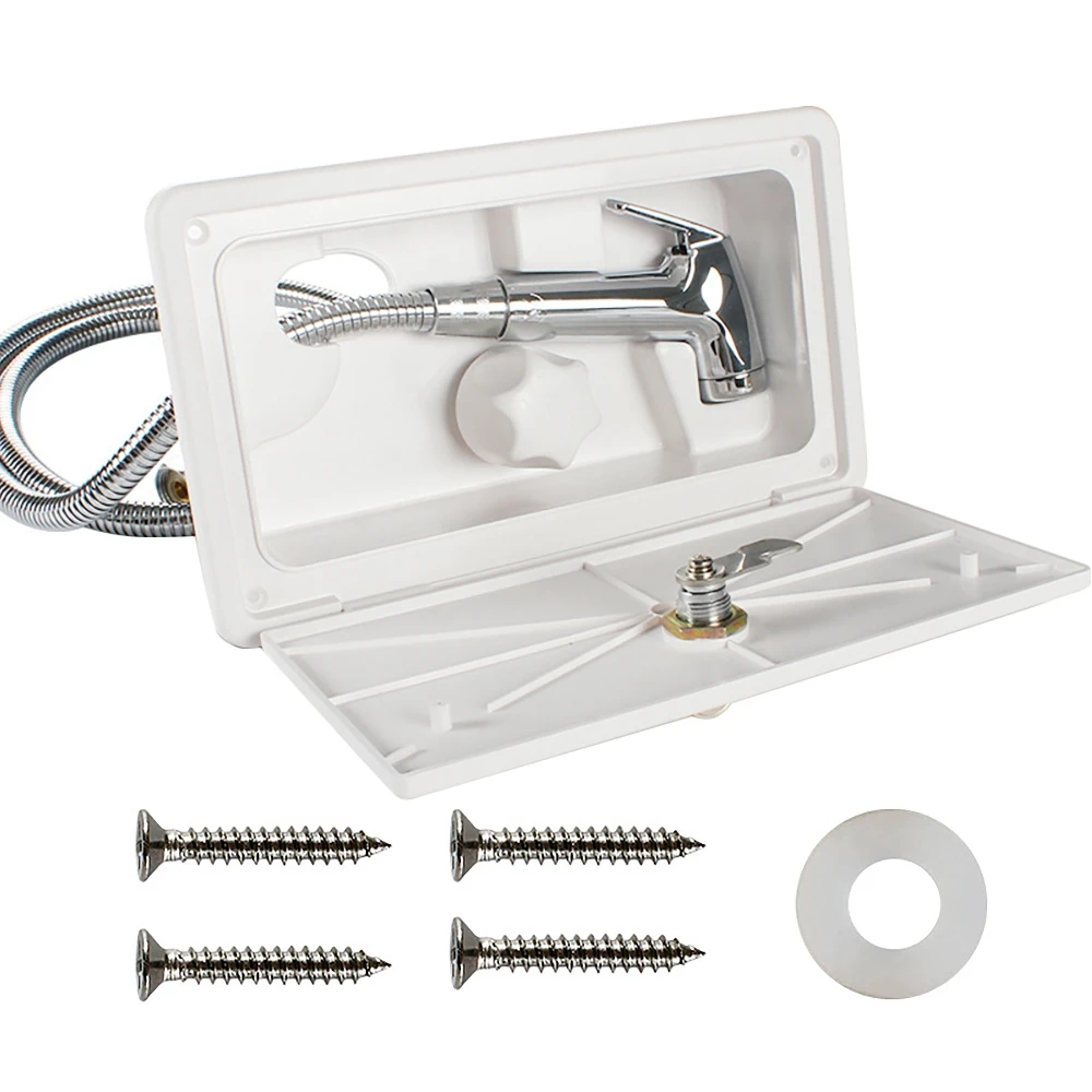 

RV Shower Box Kit with Lock-Includes Shower Faucet Shower Hose Shower Wand for Boat Marine Camper Caravan White