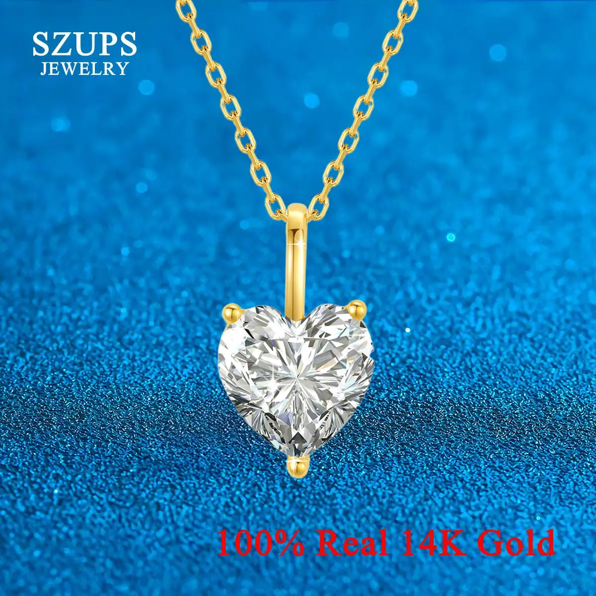 

100% Real 14K Gold Heart Moissanite Pendant Wedding Necklace Women Fashion Temperament Glossy Lab Diamond Anniversary Jewelry