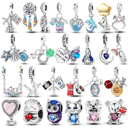 Hot Sale Silver Plated Rose Bear Love Letter Charms Beads Bracelet Fit Original Pandora Charm Pendent Dangle DIY Women Jewelry