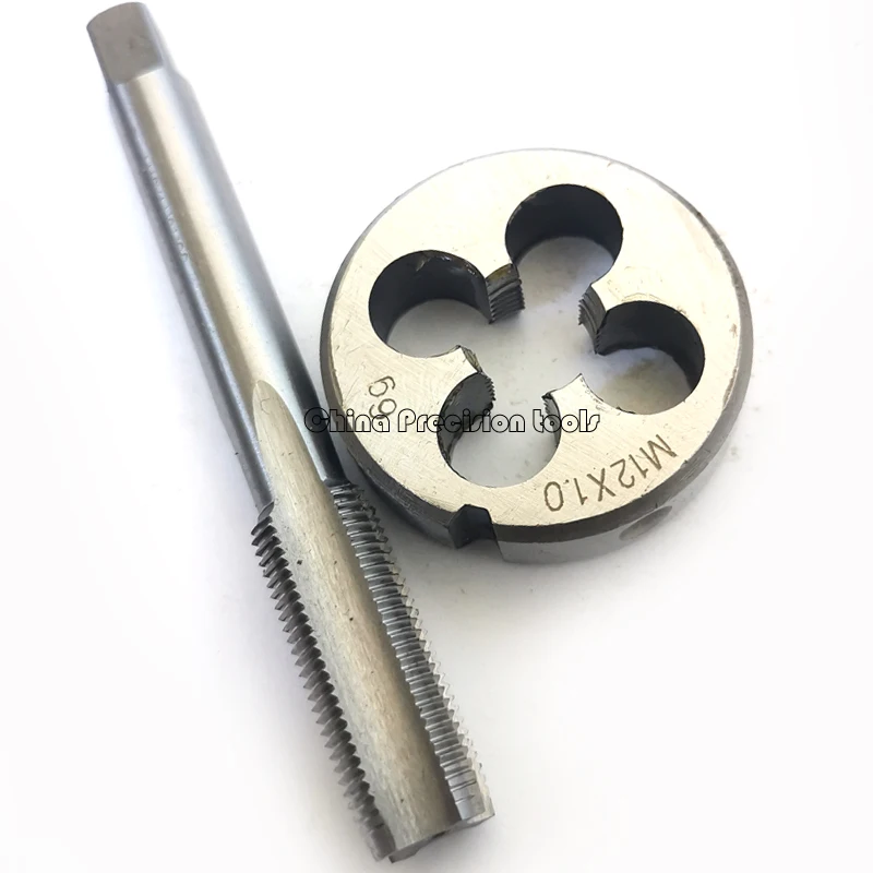 2pcs HSS Left Hand Thread Tap and die set M12 M12X1.5 M12X1.25 M12X1 Machine Straight Flute taps Round Dies M12X1.75 M12X0.75