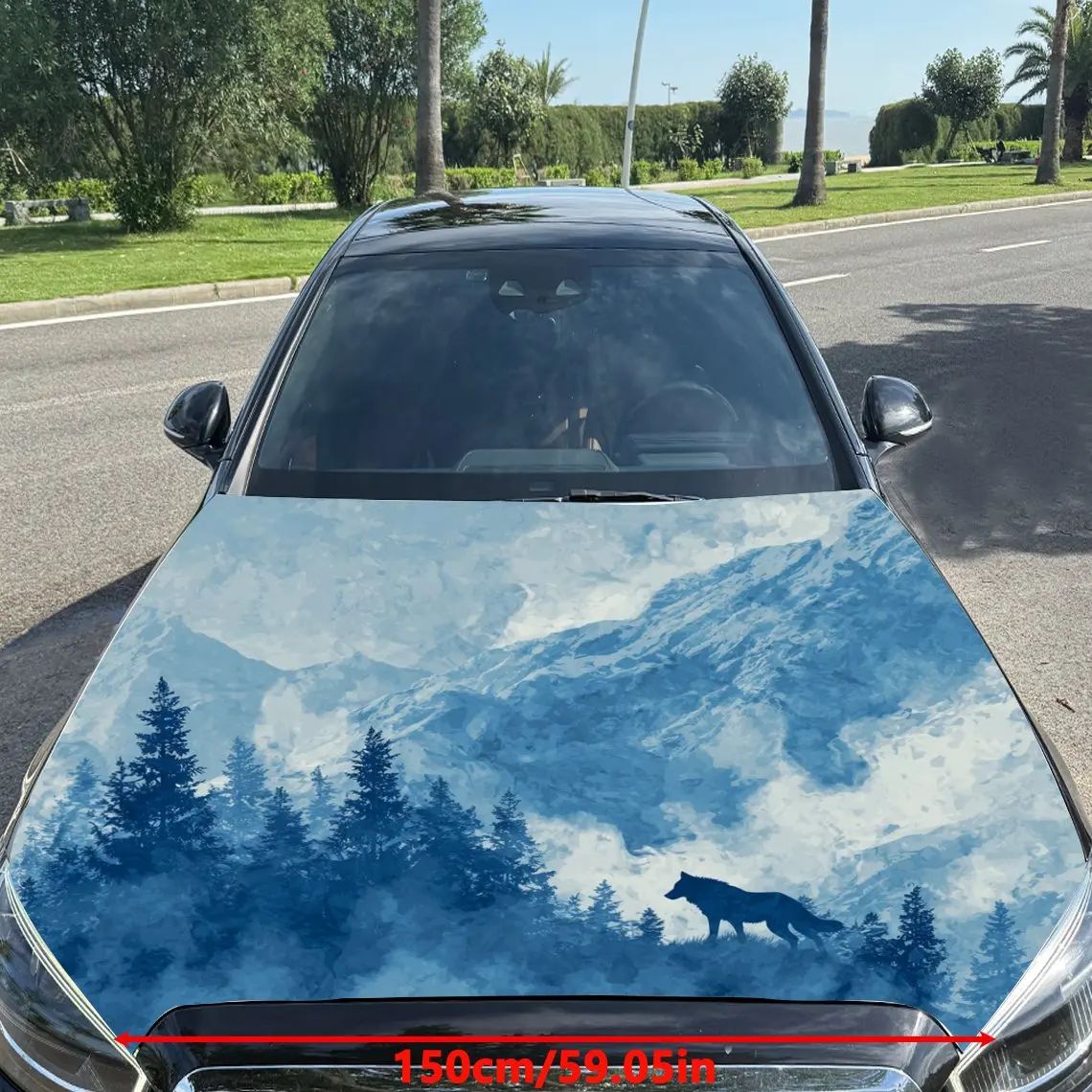 ملصقات السيارة على شكل ذئب يزيد من العزلة والمرونة باللون الأزرق - ملصق غطاء السيارة للغابات الجبلية، مقاوم للماء ذاتيًا - لاصق #2