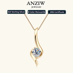 Anziw Real 1.0Carat Moissanite Twist Necklaces for Woman 100% 925 Silver Drop Pendant GRA Certified Trendy Fine Jewelry Gifts