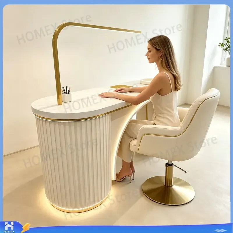 Luxury Modern Wooden Manicure Table with LED Light and Built-in Vacuum Cleaner Professional Nail Desk Salon Furniture for