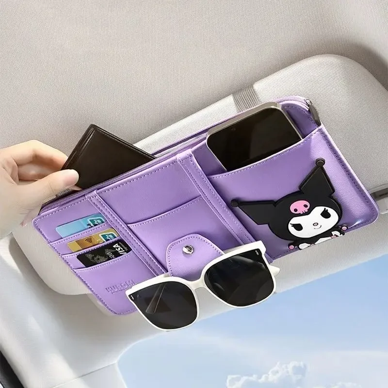 

Sanrio Anime Cartoon Cute Kuromi My Melody Cinnamon Roll Car Sun Visor Storage Case Sunglasses Holder Card Storage Accessories