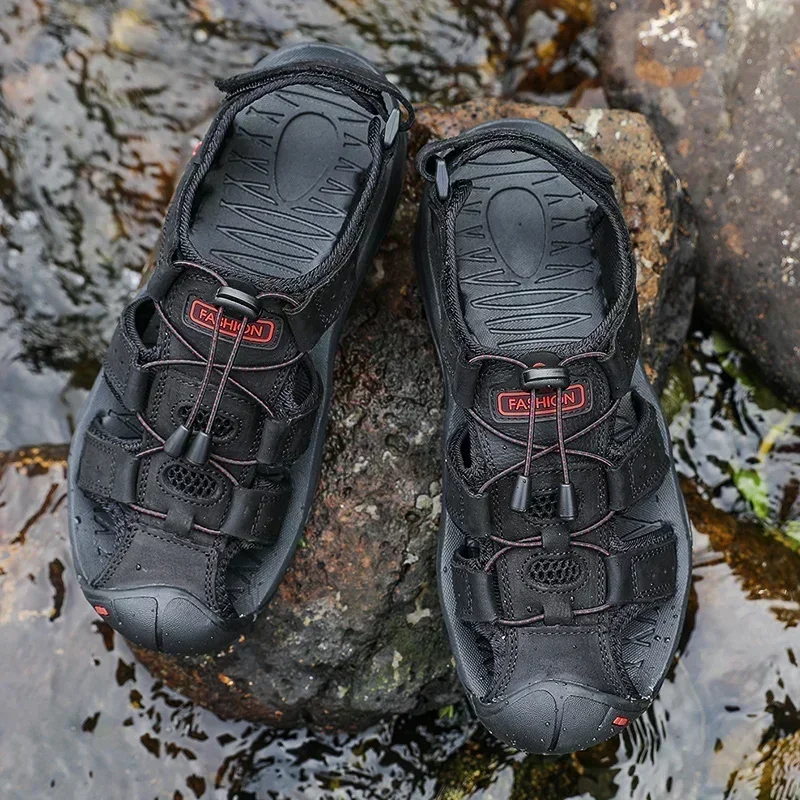 

Summer Men Sandals Genuine Leather Mens Casual Shoes Outdoor Men Leather Sandals for Men Beach Shoes Roman Shoes Zapatillas Male