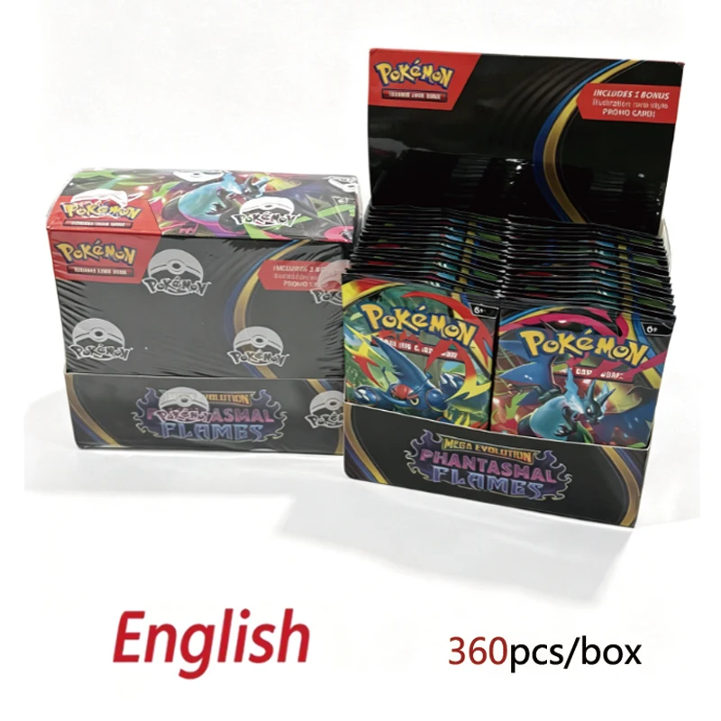 60-360pcs Pokémon Card MEGA EVOLUTION Phantasmal Flames Game Cartoon English Booster Battle Transaction Card Gift