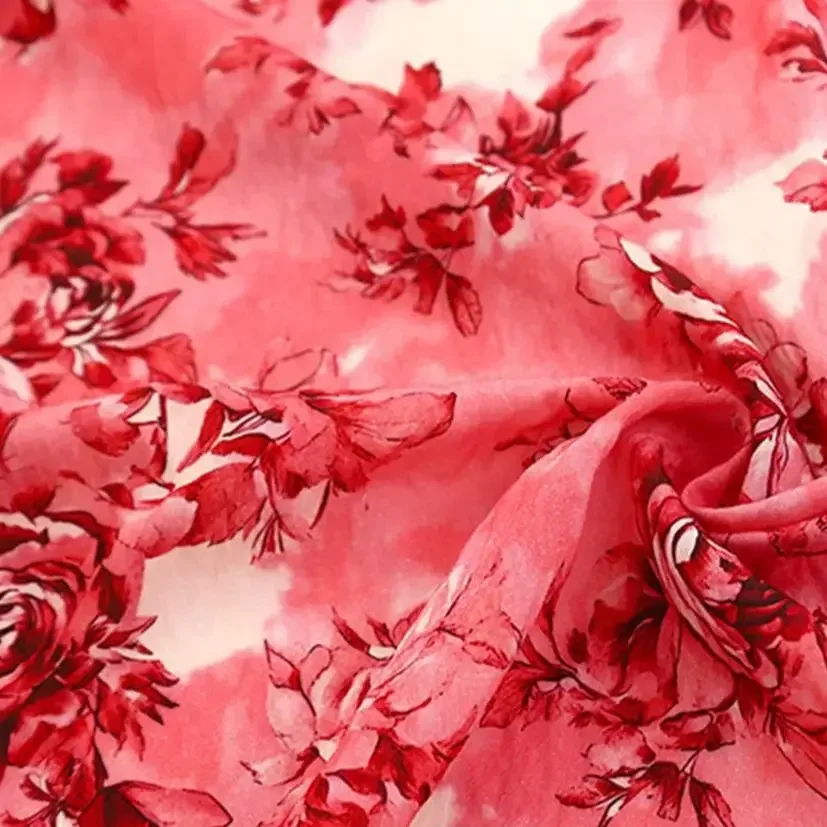 Big Red Flower Brocade Cotton Digital Printed Fabric New Chinese Fashion Cheongsam Dress Top Fabric DIY Handmade Fabric