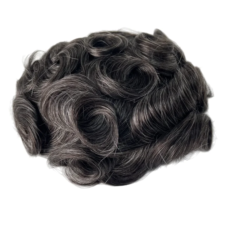 أنظمة الشعر البشري البرازيلي العذراء # 1b30 رمادي 32 ملم موجة 7x9 شعر مستعار حريري أمامي للرجال