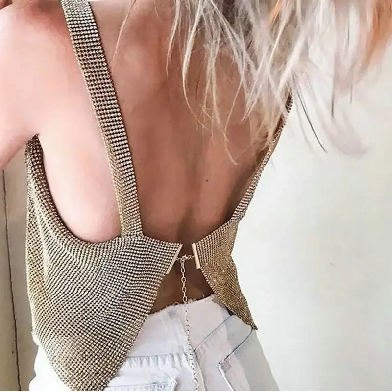 Nightclub Sequins Set With Diamonds Chain Strap Chest Sequins Vest Disco Dancing Bar Sexy Vest