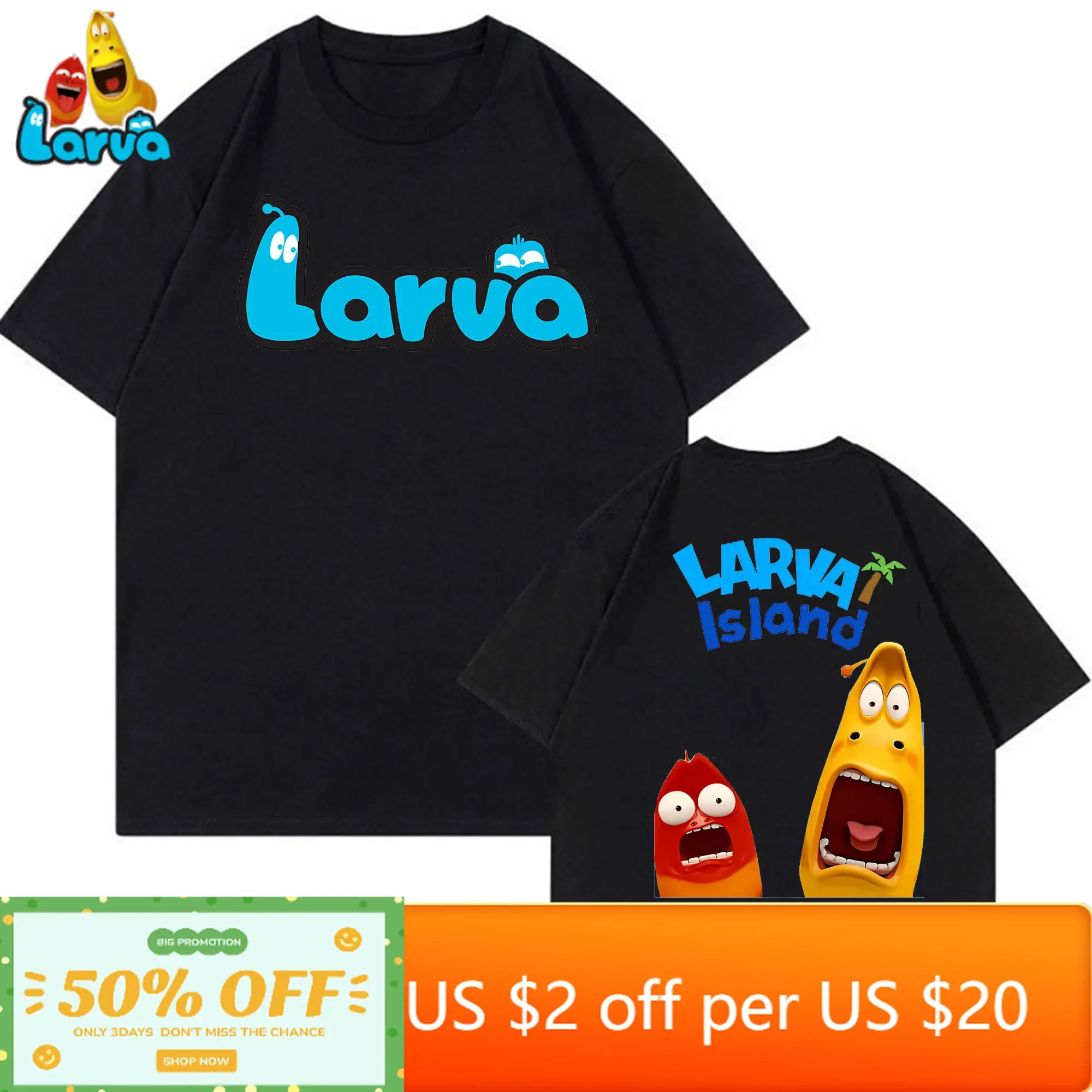 Comic Show Larva T-Shirt Sweat Graphics Men Graphic T Shirts Clothes Cotton Shirt Streetwear Anime Clothes Vintage T Shirt 2025