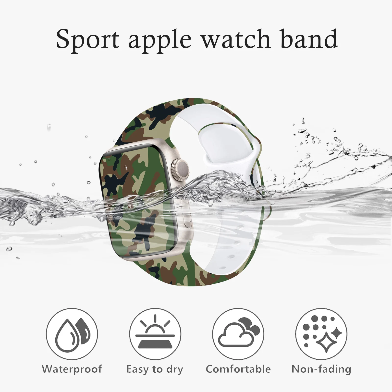 Camouflage Printed Strap for Apple Watch 10 9 8 7 SE Silicone Band Replaceable Bracelet for iWatch 49mm 46mm 44mm 42mm Watchband