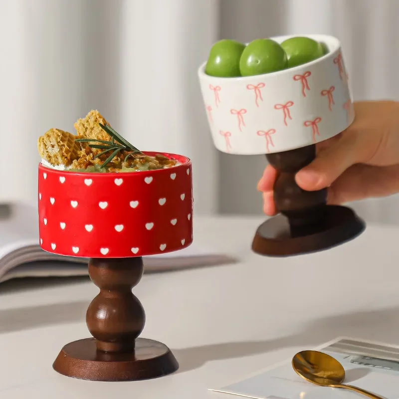 

Французский древний стиль ретро INS украшение сине-белая керамическая миска деревянная высокая миска десертная чашка чашка для свечи миска для мороженого