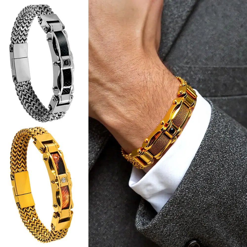 

Gothic 12mm wide high-quality stainless steel jewelry with cubic zirconia men's bangle, luxury men's jewelry