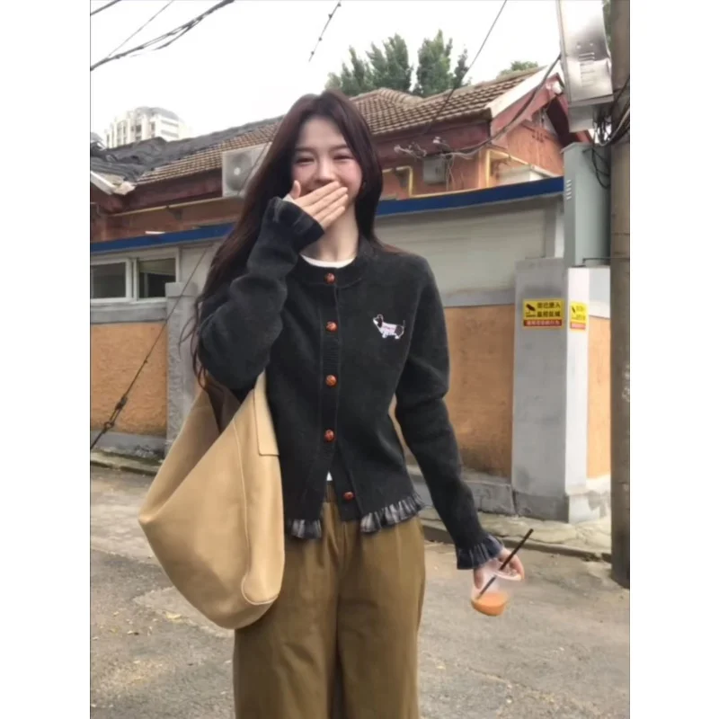 동관 달리앙 니트 스웨터 보풀 방지 프리미엄 품질 오픈 가디건 롱 스웨터 라운드 넥 레귤러 핏 가을 겨울용...