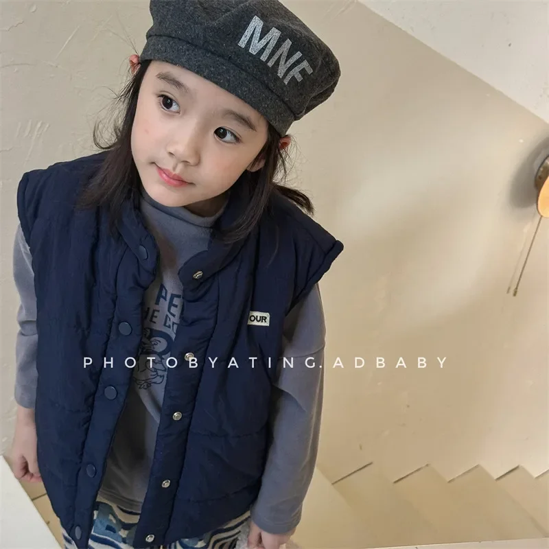 

Children Clothing Korean Style Embroidered Cotton Vest 2024 Autumn Winter New Boys Girls Pure Color Simple All Match Vest Coat