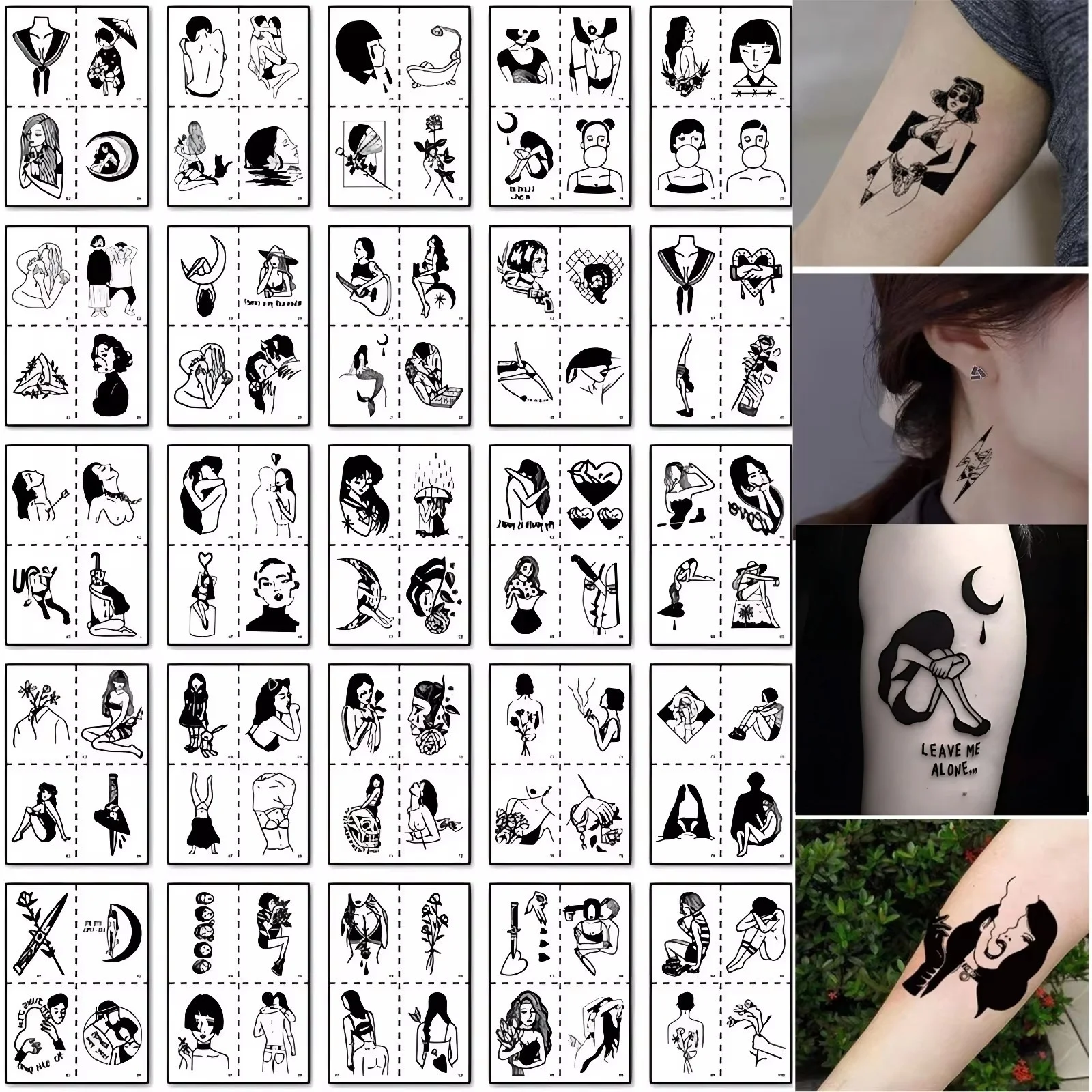 100pcs/set Couples Dark Black Tattoo Sticker for Women Men Hand Neck Body Sexy Girls Boys Temporary Tattoos tatouage temporaire