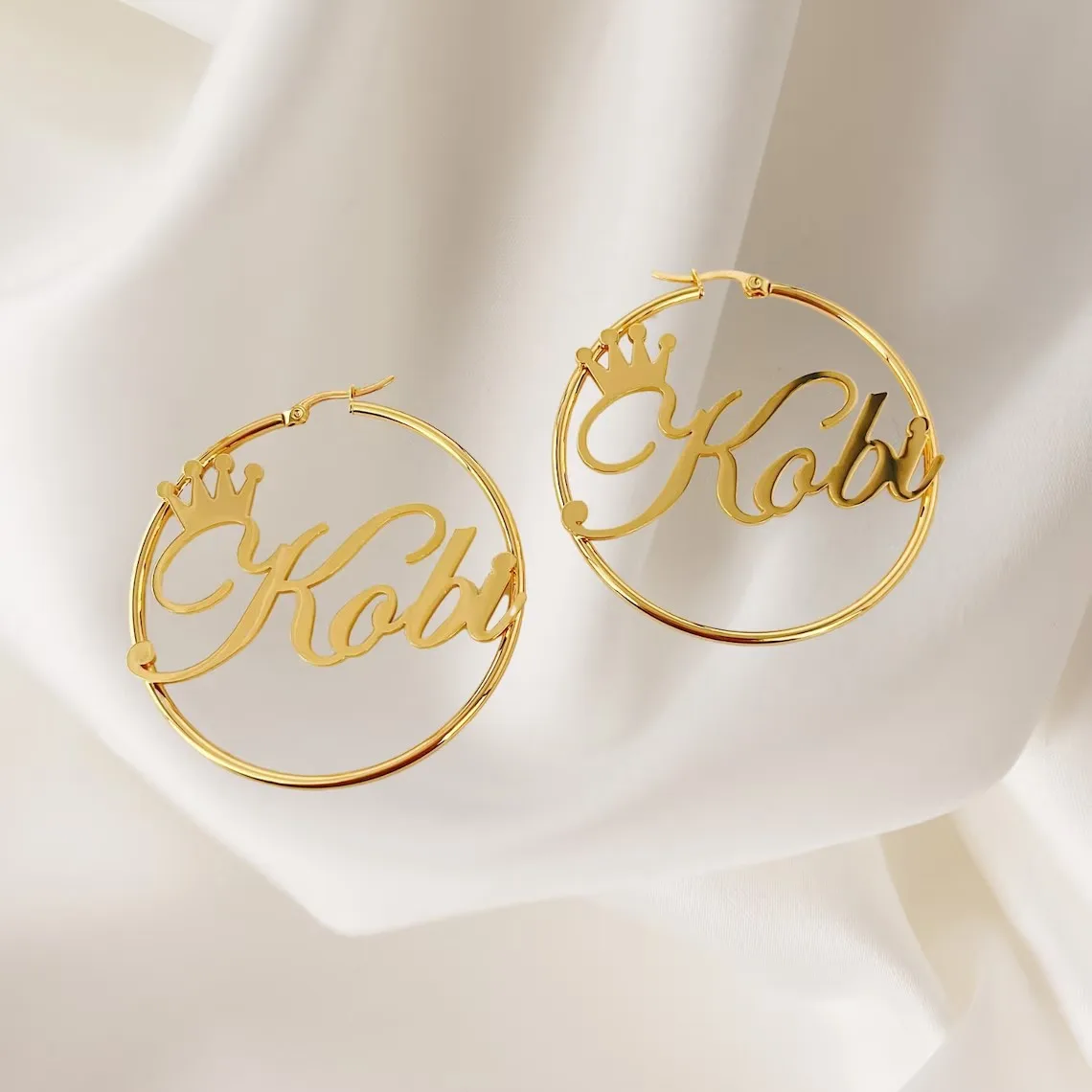 Custom Crown Name Hoop Earrings For Women Lady Jewelry Personalized Stainless Steel Nameplate Big Earrings Hot Girl Best Gifts