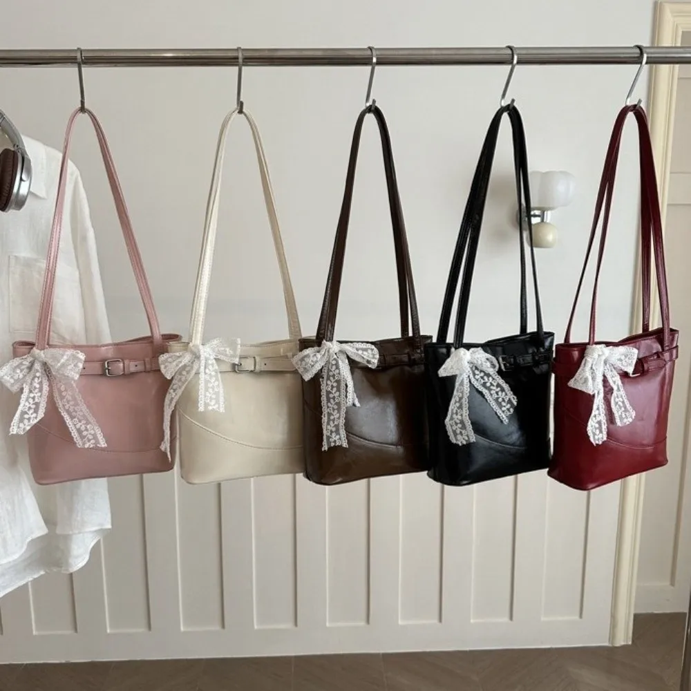 Gifts Lace Bow Women's Shoulder Bag Zipper Opening Vertical Square Shape Tote Bag Double Strap Underarm Bag