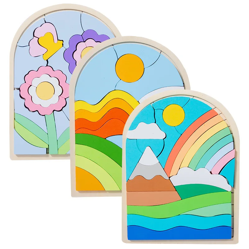 Giocattolo arcobaleno in legno per bambini fai-da-te arcobaleno in legno creativo impilato blocchi di equilibrio Puzzle di fiori giocattolo educativo Montessori per bambini