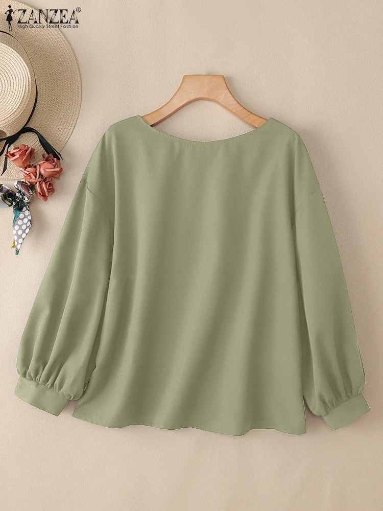 2025 ZANZEA femmes à manches longues solide hauts automne Blouses mode OL chemises de travail Mujer décontracté Femme Chemise décontracté col rond Blusas