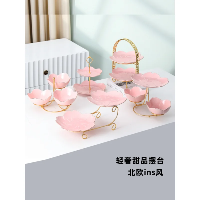 Nordic Light Luxury Multi-Layer Fruit Plate Afternoon Tea Cake Dim Sum Rack Wedding Event