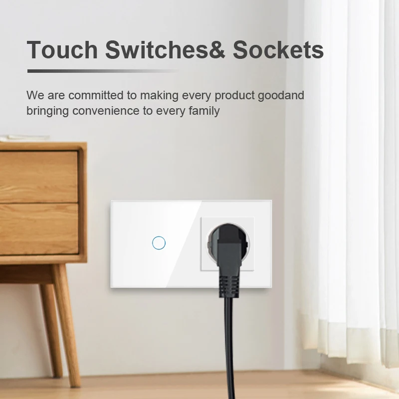 Touch Sensor Switch With Socket With Usb-c  Glass Panel 157*86mm 220V 16A Wall Socket With Light Switch 1/2/3Gang 1Way