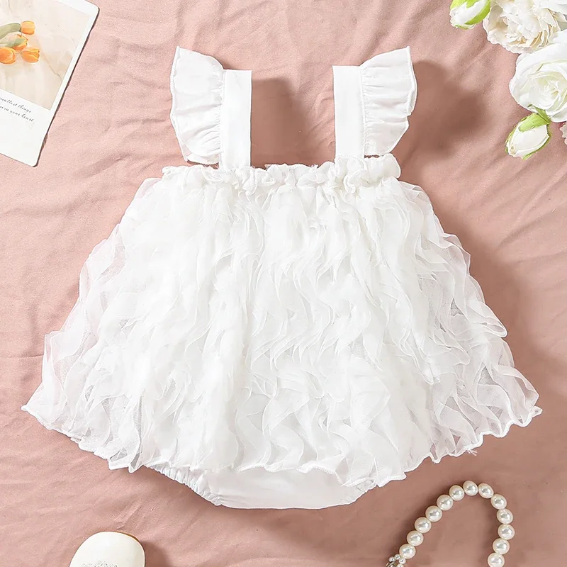 

2025 New Summer Newborn Baby Girls Romper Sleeveless Cotton Mesh Splicing Korean Style Climbing Suit 0-24M Baby Girls Clothing