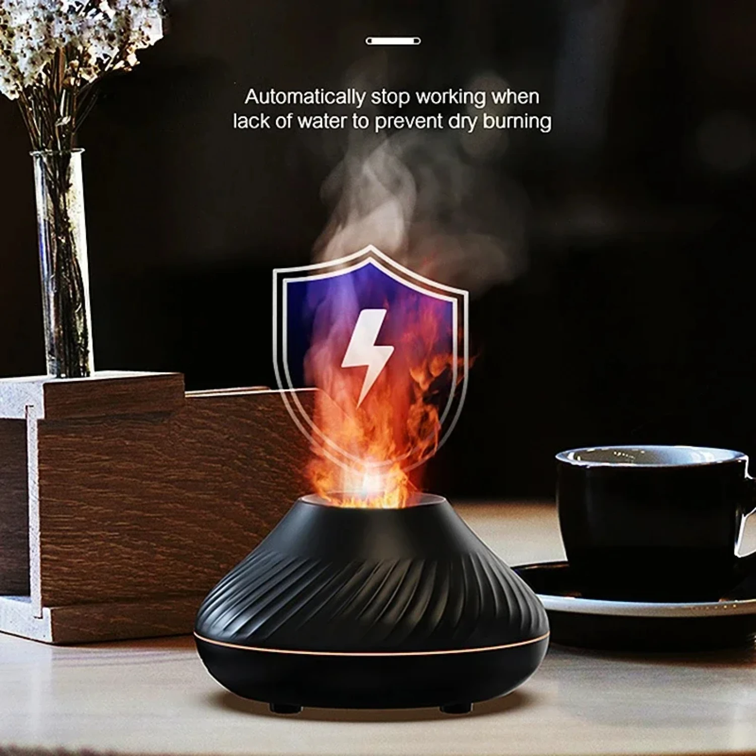

Flame Diffuser Air Humidifier Ultrasonic Maker Fogger Essential Oil Difusor With Color Flame Lamp Purifier