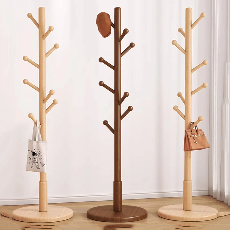 Wooden Floor Rail Coat Racks Corner Shelf Adjustable Garment Coat Racks Hanging Hall Tree Porte