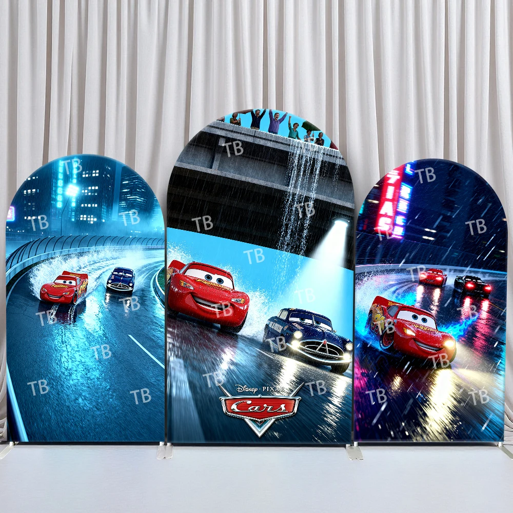 

Disney Pixar Cars Arch Backdrop Cover Birthday & Baby Shower Rainy Night City Racing Theme for Kids Party Photo Booth Decor