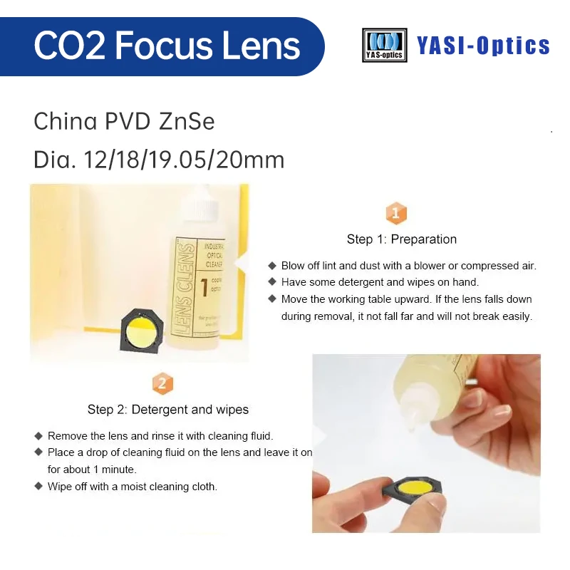 Yasi China CO2 PVD ZnSe Laser Focus Lens Dia.18 19.05 20 mm FL38.1 50.8 63.5 101.6 127mm for Laser Engraving Cutting Machine