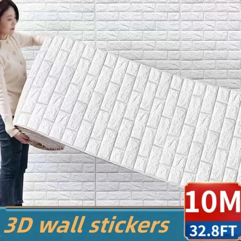 3D Self-Adhesive Wallpaper Continuous Waterproof Brick Wall Stickers Living Room Bedroom Children's Room Home Decoration