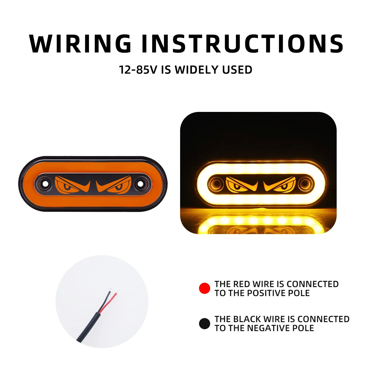 1Pcs 12V-24V Truck Side LED Marker Light Car Demon Eye Exterior Side Marker Flash Warning Light Van Clearance Lights Waterproof