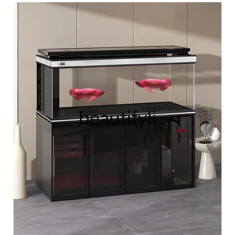 2003Living room large gold crystal ultra-white screen glass bottom filter light luxury ecological custom arowana tank