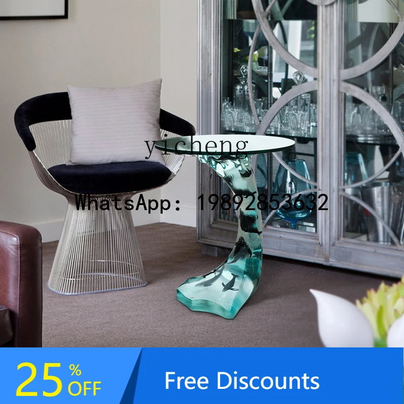 

AA casual transparent resin coffee table model room sofa side balcony rest small round table