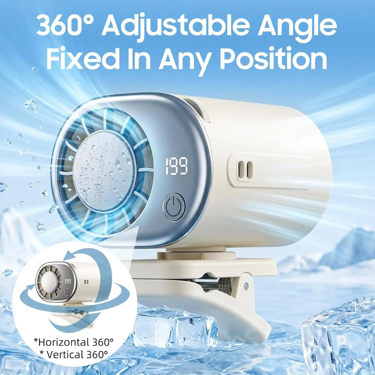 2026 New Upgrade Car Clip On Air Conditioner Fan With Display,Portable Mini Cooling System For Auto Vehicle,Hands-Free Clip On A