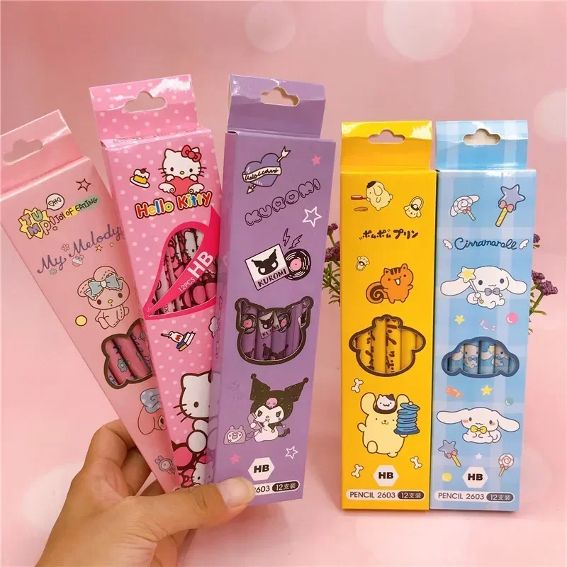 Sanrio Hello Kitty Pencil Cute Cartoon Anime Kuromi My Melody Pencil with Eraser Children Learning Stationery Holiday Gifts