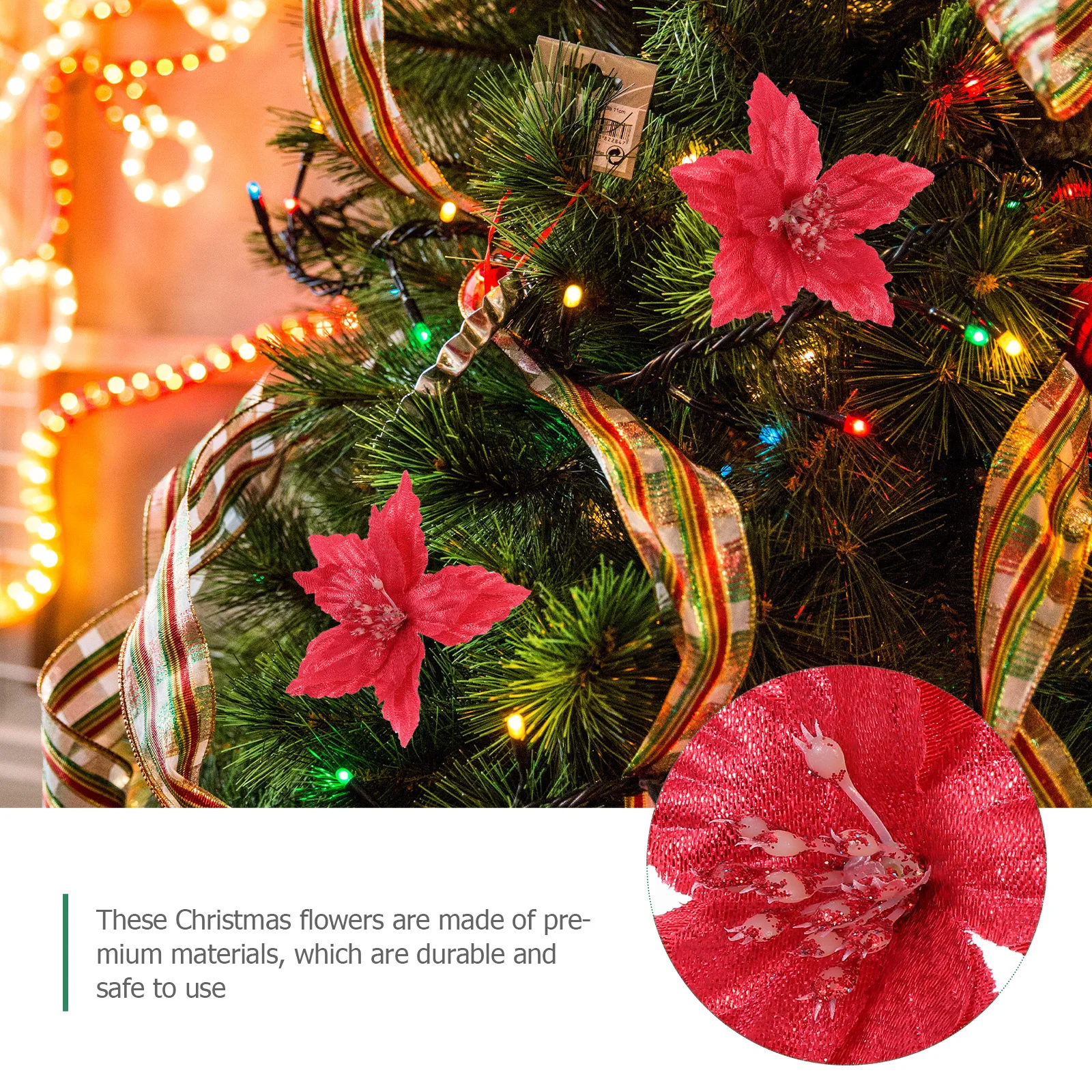 

10Pcs Christmas Flower Decor Realistic Simulated Flowers for Xmas Tree Hanging Delicate DIY Flower Ornaments Vivid Holiday Scene