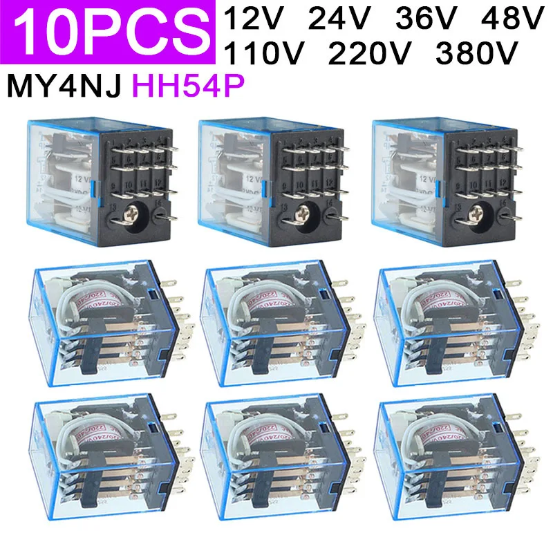 

10 шт. MY4NJ HH54P MY4N-J 14 контактов AC/DC 12 В 24 в 36 в 48 в 110 В 220 В 380 В мини промежуточное электромагнитное реле