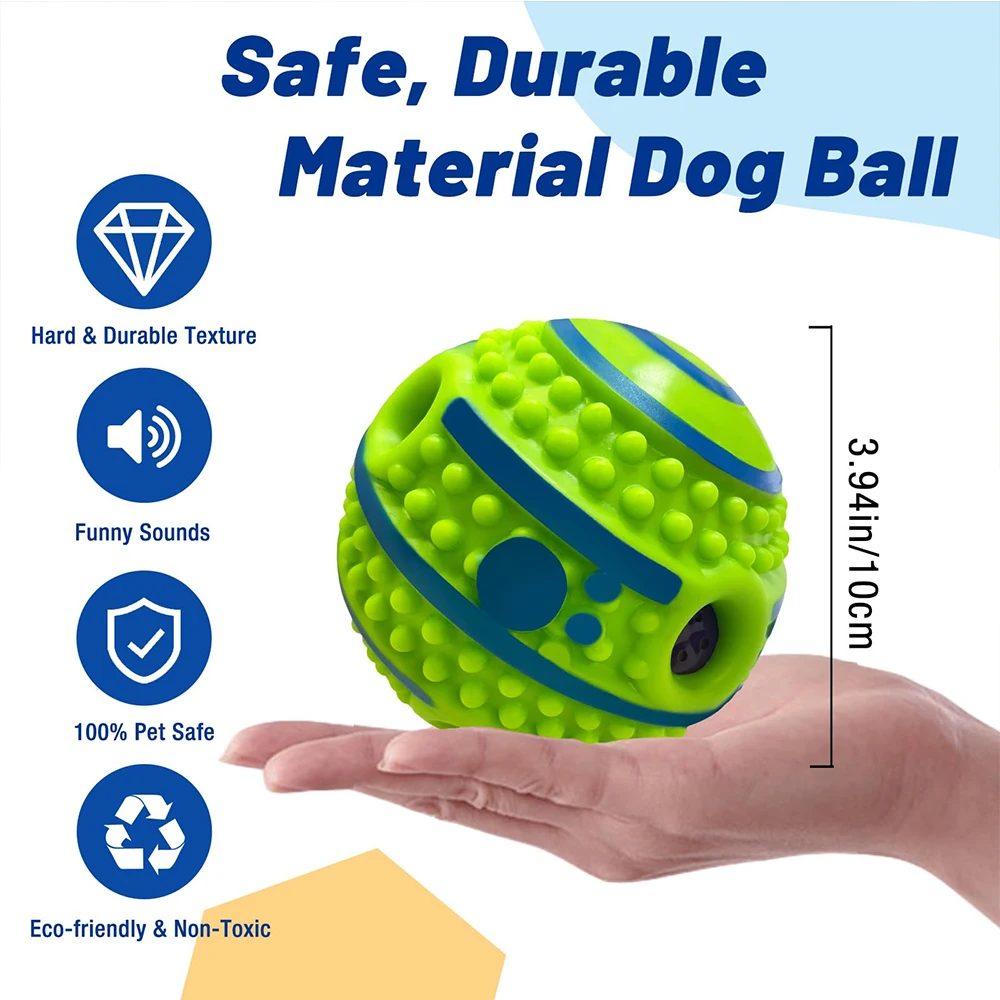 Wobble Wag Giggle Ball für Hunde - Kauspielzeug mit Stacheln und Lachsound, 10cm zur Zahnreinigung und Hüteball-Training – Detail 2